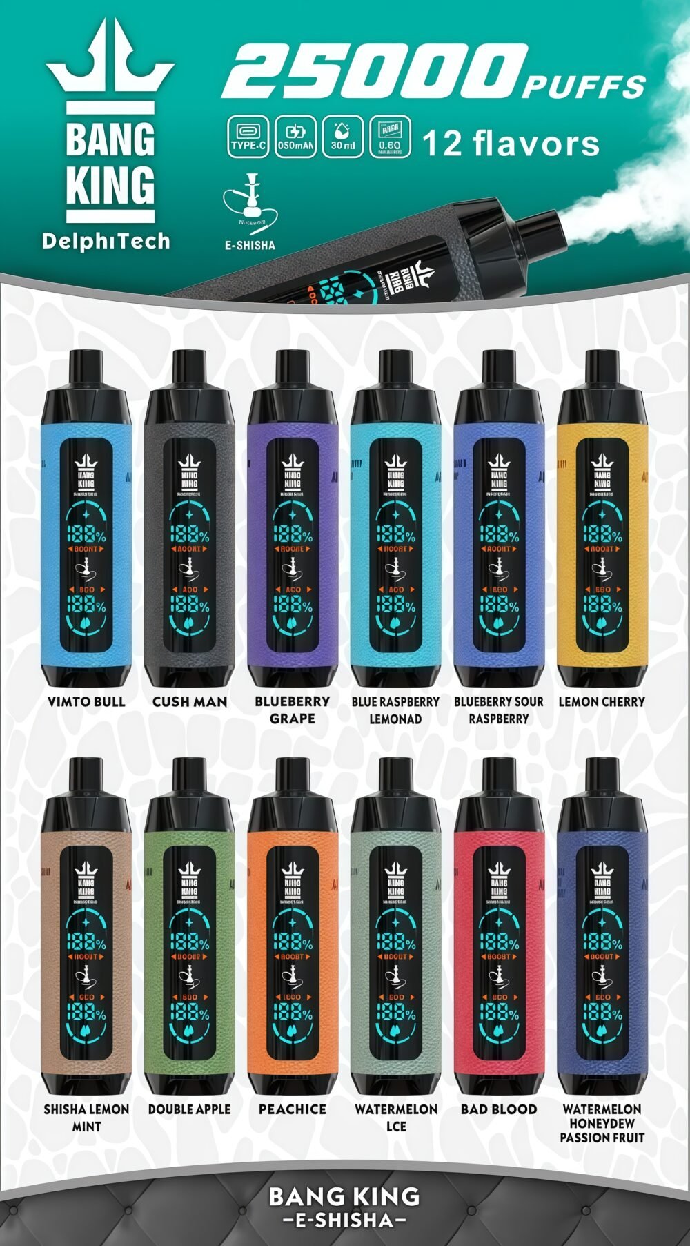 BANG KING 25000 Puffs 皮套帶顯示屏