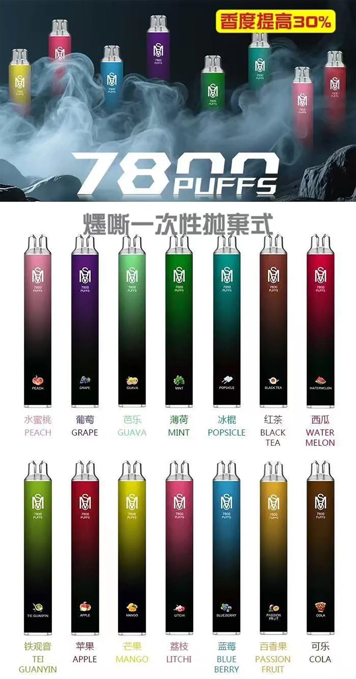Mso 7800 Puffs拋棄式電子煙 口味表